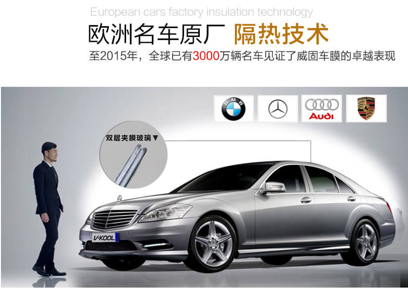 歐洲名車(chē)原廠(chǎng)隔熱技術(shù)至2015年，全球已有3000萬(wàn)輛名車(chē)見(jiàn)證了威固車(chē)膜的卓越表現(xiàn)